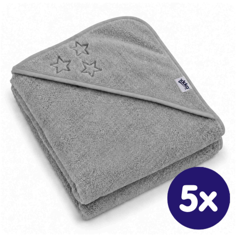 BIO Bavlnená froté osuška s kapucňou XKKO Organic 90x90 - Silver Stars 5x1ks (VO bal.)