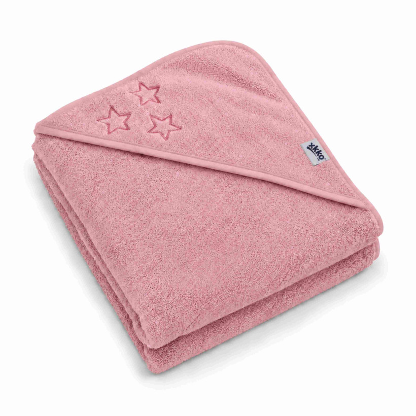 BIO Bavlnená froté osuška s kapucňou XKKO Organic 90x90 - Baby Pink Stars 5x1ks (VO bal.)