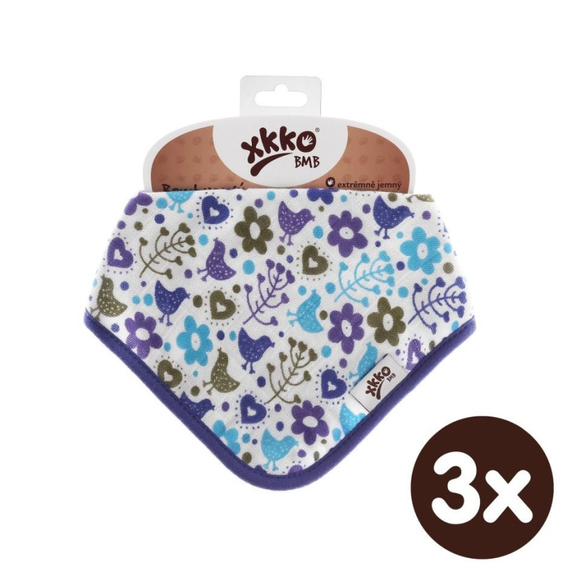 Bambusová šatka XKKO BMB - Flowers&Birds Boys 3x1ks VO bal.