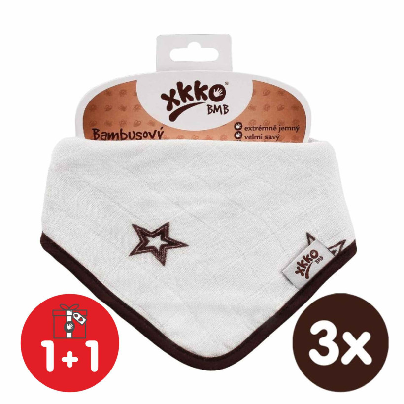 Bambusová šatka XKKO BMB - Natural Brown Stars 3x1ks VO bal.