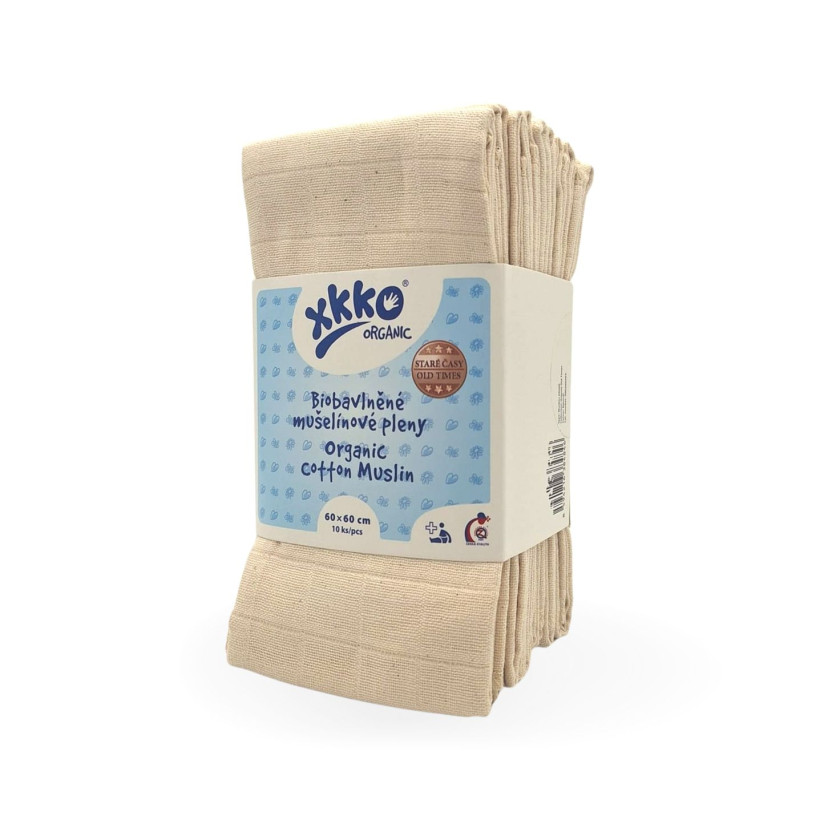 Plienky z biobavlny XKKO Organic 60x60 - Staré časy Natural