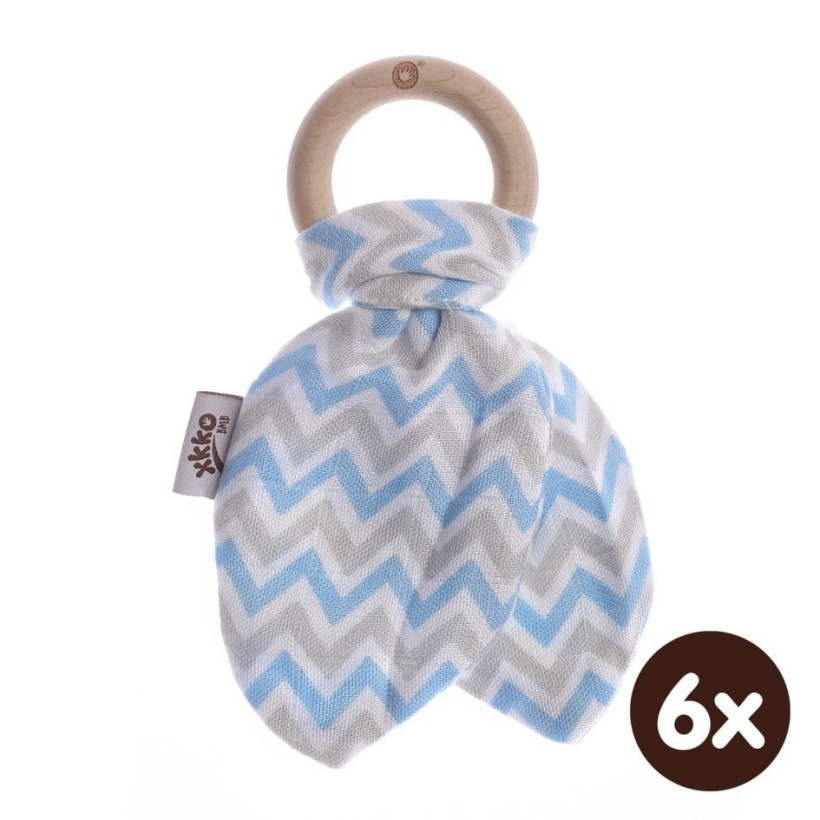 Hryzátko XKKO BMB Lístky - Chevron Baby Blue 6x1ks (VO balenie)