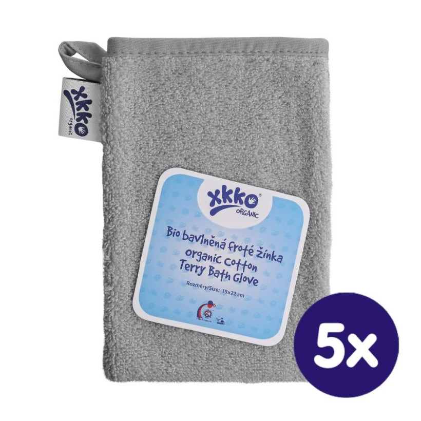 BIO bavlnené froté žinka XKKO Organic - Silver 5x1ks (VO bal.)