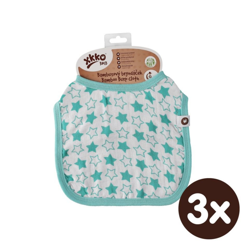 Bambusový podbradník XKKO BMB - Little Stars Turquoise 3x1ks VO bal.