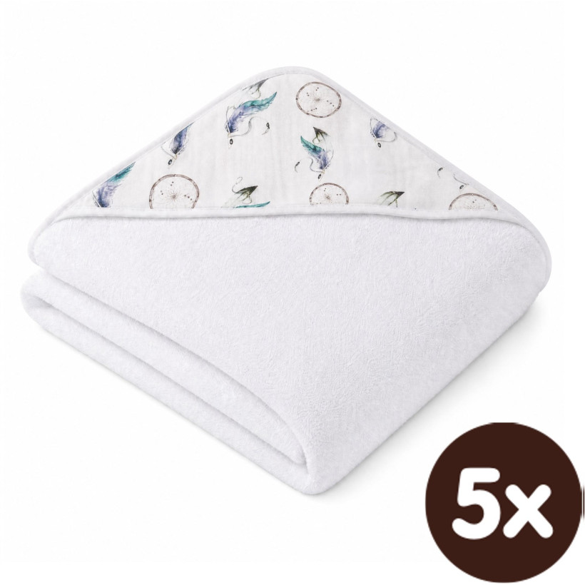 Bambusová froté osuška s kapucňou XKKO BMB 90x90 - Dream Catcher 5x1ks (VO bal.)