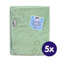 BIO Bavlnená froté osuška s kapucňou XKKO Organic 90x90 - Mint Stars 5x1ks (VO bal.)