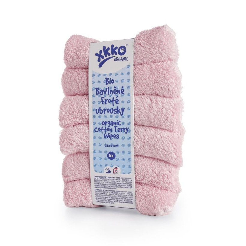 BIO bavlnené obrúsky XKKO Organic 21x21 - Baby Pink 5x6ks (VO bal.)