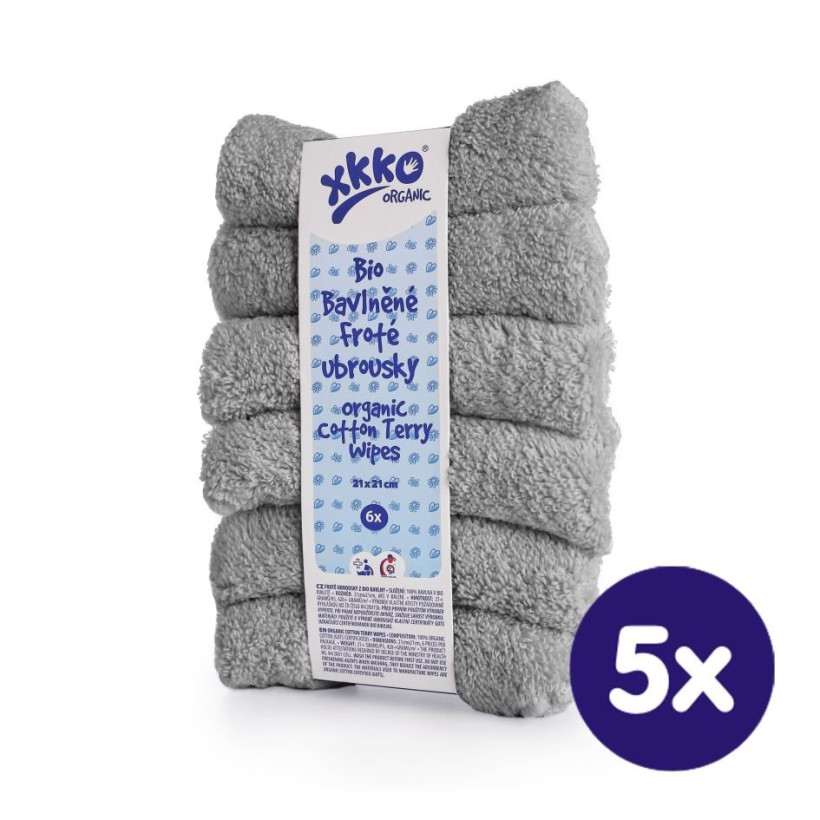 BIO bavlnené obrúsky XKKO Organic 21x21 - Silver 5x6ks (VO bal.)
