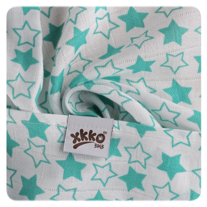 Bambusové plienky XKKO BMB 70x70 - Little Stars Turquoise MIX 3ks