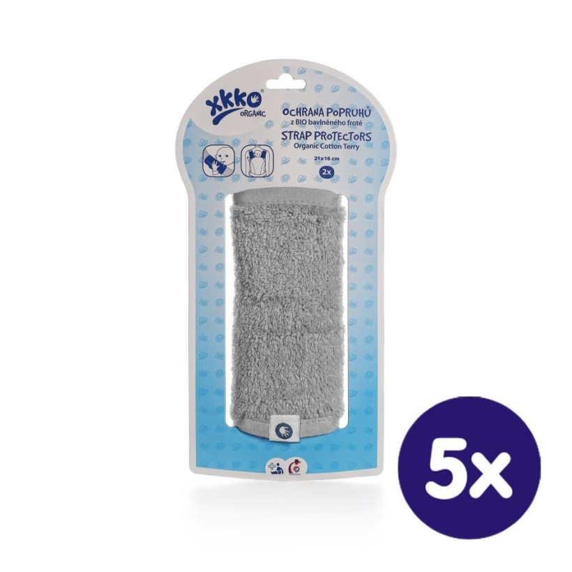 Ochrana popruhov nosidla alebo autosedačky XKKO Organic – Silver 5x1 bal. ( VO bal.)