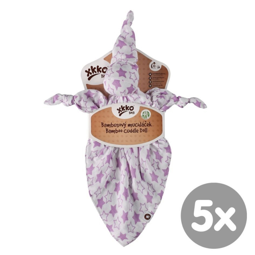 Bambusový maznáčik XKKO BMB - Little Stars Lilac 5x1ks VO bal.