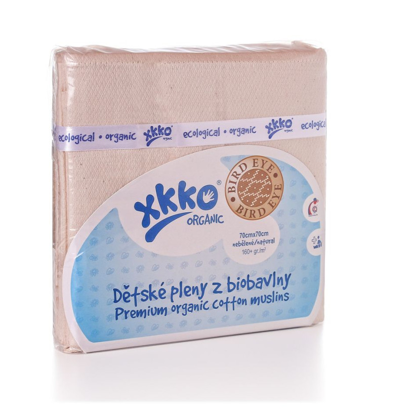 Plienky z biobavlny XKKO Organic 70x70 Bird Eye - Natural 5x5ks VO bal.