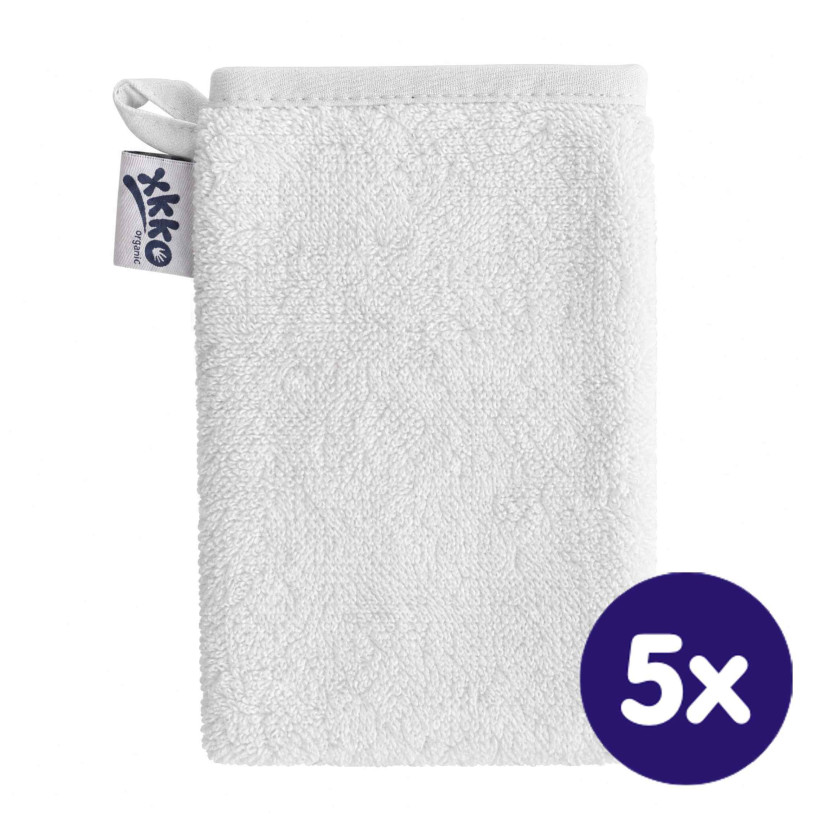 BIO bavlnené froté žinka XKKO Organic - Biela 5x1ks (VO bal.)