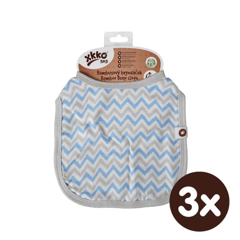 Bambusový podbradník XKKO BMB - Baby Blue Chevron 3x1ks VO bal.