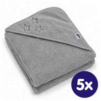 BIO Bavlnená froté osuška s kapucňou XKKO Organic 90x90 - Silver Stars 5x1ks (VO bal.)