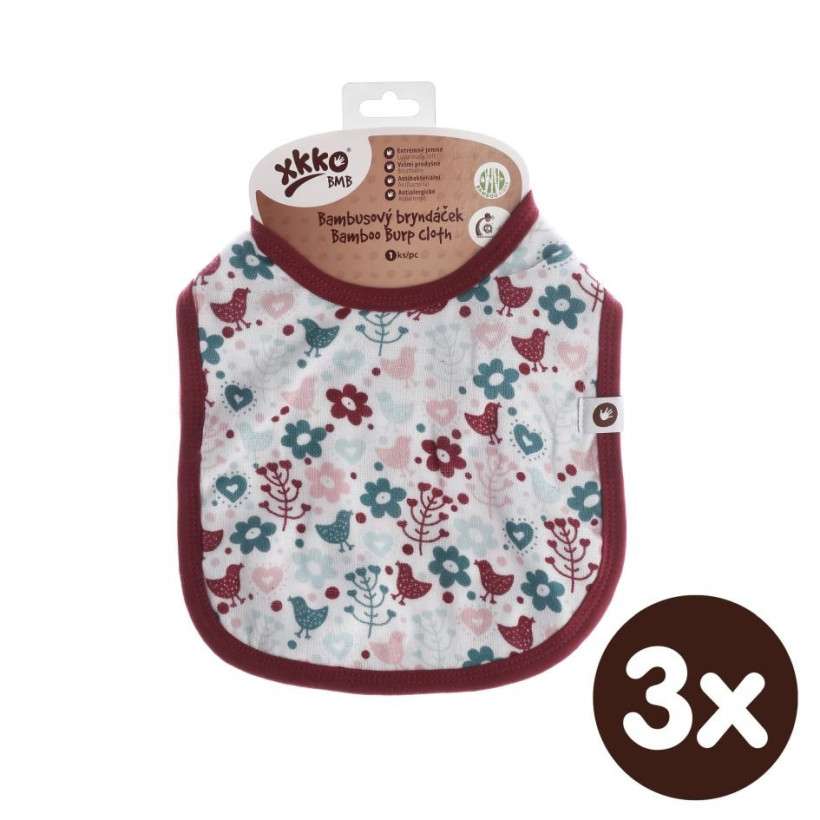 Bambusový podbradník XKKO BMB - Flowers&Birds Girls (s PUL) 3x1ks VO bal.