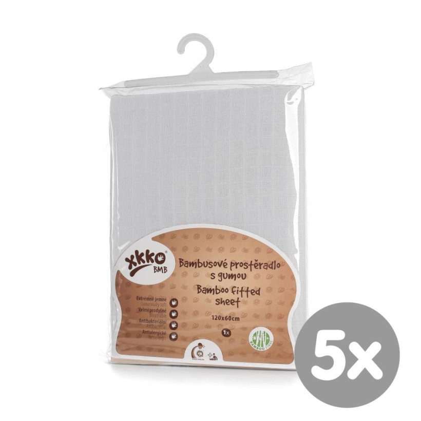Bambusové posteľné prestieradlo XKKO BMB 120x60 - Biele 5x1ks (VO bal.)