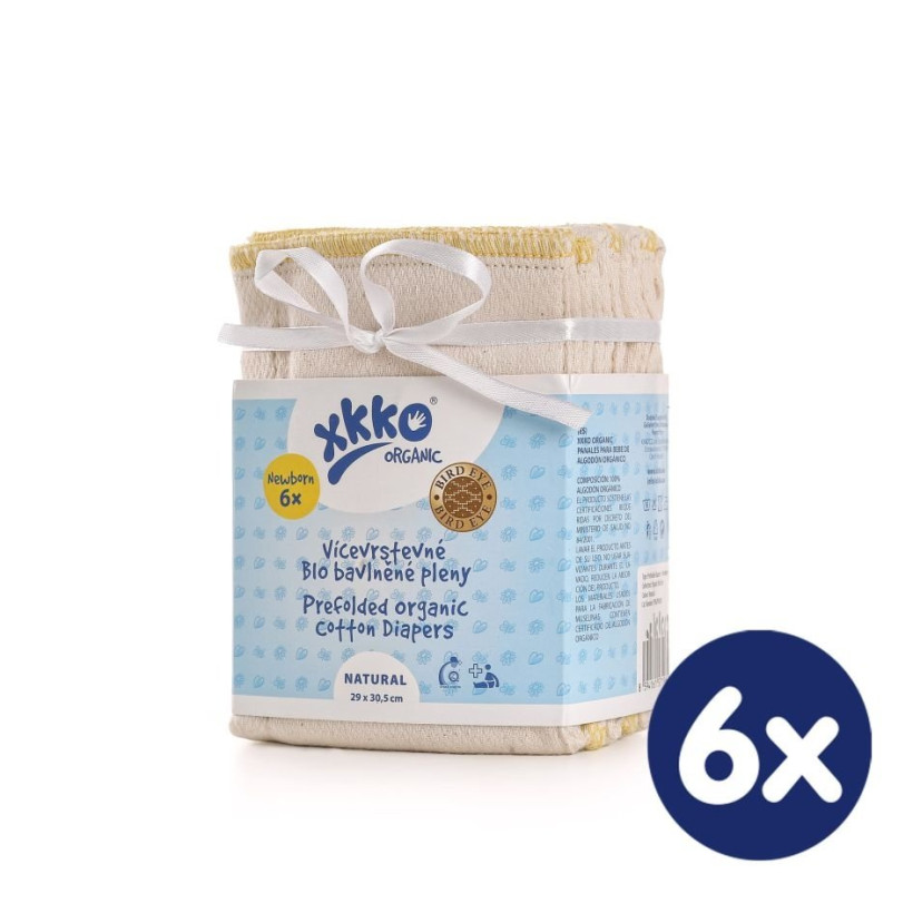 Viacvrstvé plienky XKKO Organic (4/6/4) - BirdEye Newborn Natural 6x6ks (VO bal.)