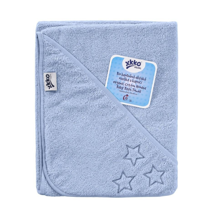 BIO Bavlnená froté osuška s kapucňou XKKO Organic 90x90 - Baby Blue Stars