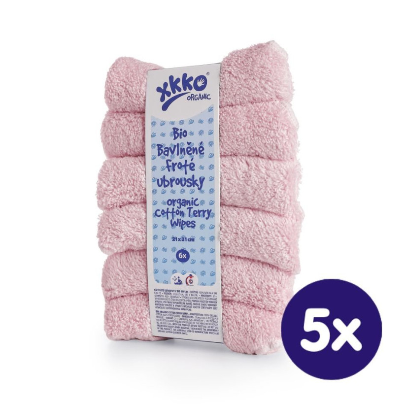 BIO bavlnené obrúsky XKKO Organic 21x21 - Baby Pink 5x6ks (VO bal.)