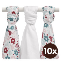 Bambusové plienky XKKO BMB 70x70 - Flowers&Birds Girls MIX 10x3ks VO bal.