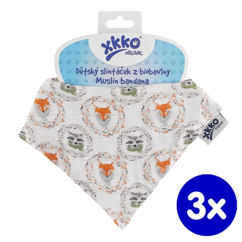 Šatka XKKO Organic - Fox&Raccoon 3x1ks VO bal.