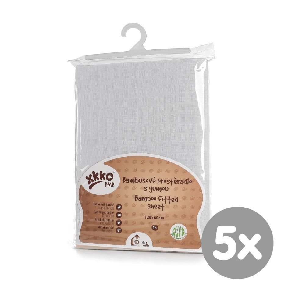 Bambusové posteľné prestieradlo XKKO BMB 120x60 - Biele 5x1ks (VO bal.)