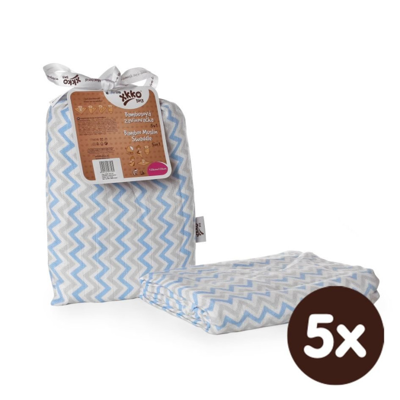 Bambusová zavinovačka XKKO BMB 120x120 - Scandinavian Baby Blue Chevron 5x1ks VO bal.