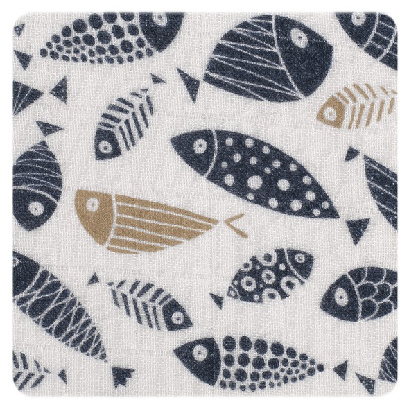 Biobavlnená plienka XKKO Organic 120x120 - Blue Gold Fish