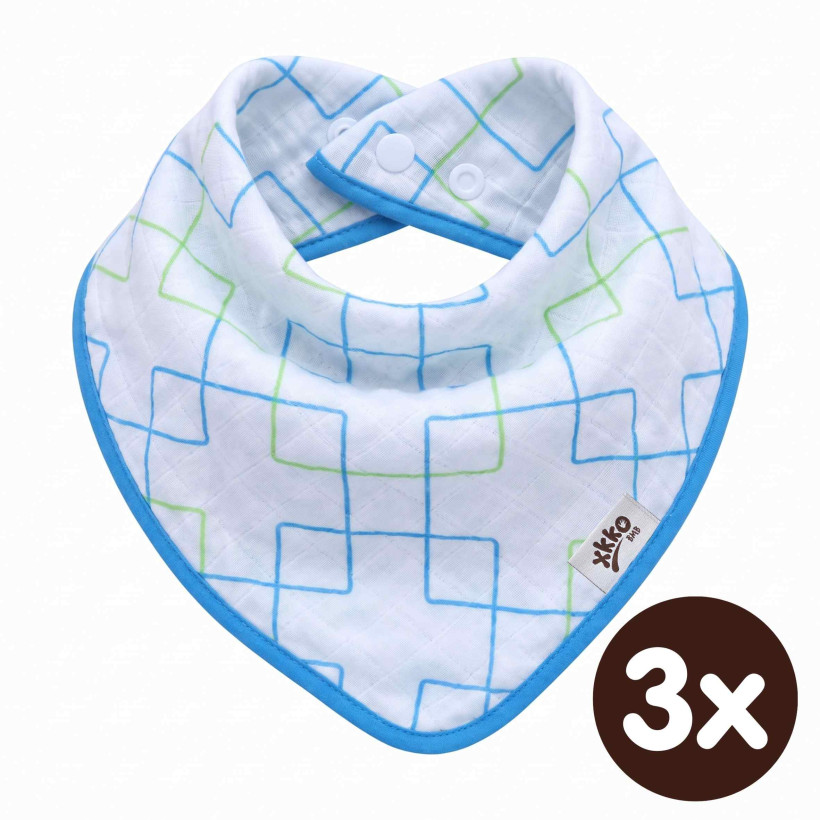 Bambusová šatka XKKO BMB - Cyan Squares 3x1ks VO bal.