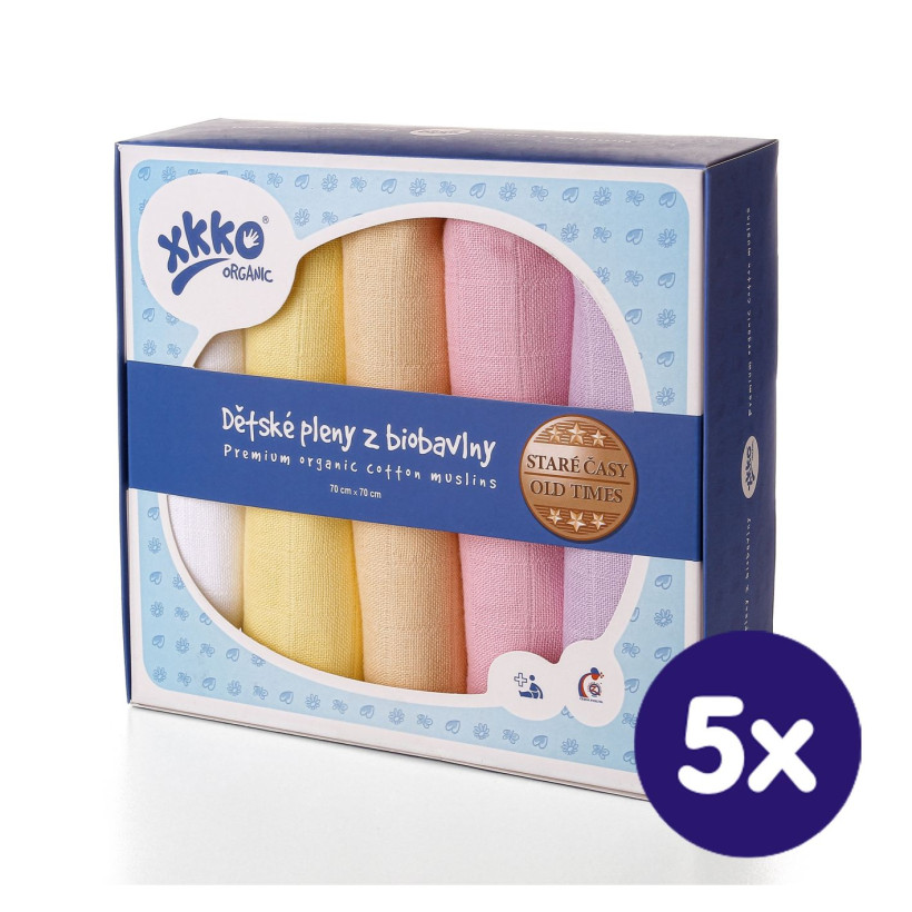 Plienky z biobavlny XKKO Organic 70x70 Staré časy - Pastels for Girls 5x5ks VO bal.