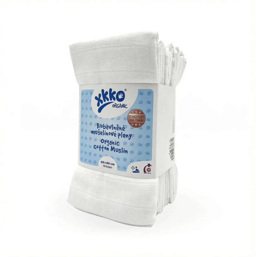 Plienky z biobavlny XKKO Organic 60x60 - Staré časy Biele