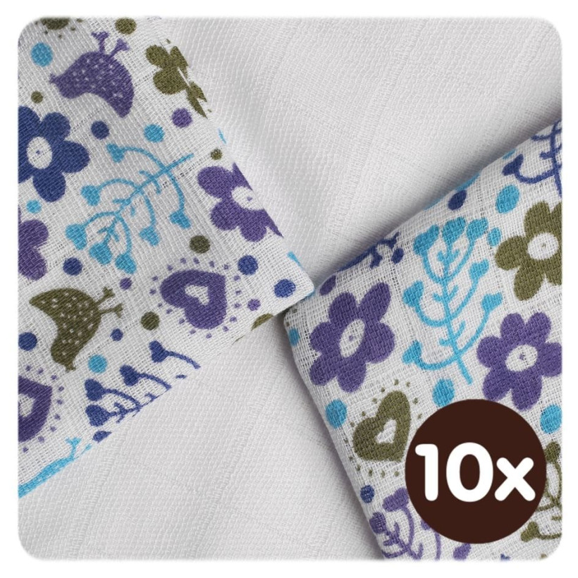 Bambusové obrúsky XKKO BMB 30x30 - Flowers&Birds Boys MIX 10x9ks VO bal.