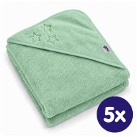 BIO Bavlnená froté osuška s kapucňou XKKO Organic 90x90 - Mint Stars 5x1ks (VO bal.)