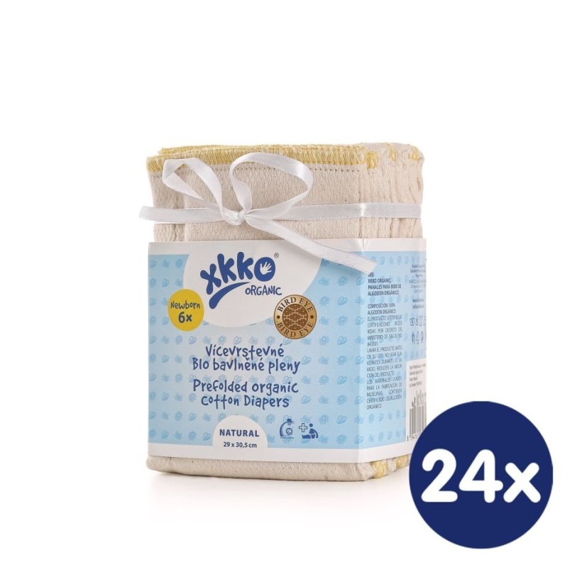 Viacvrstvé plienky XKKO Organic (4/6/4) - BirdEye Newborn Natural 24x6ks (VO bal.)