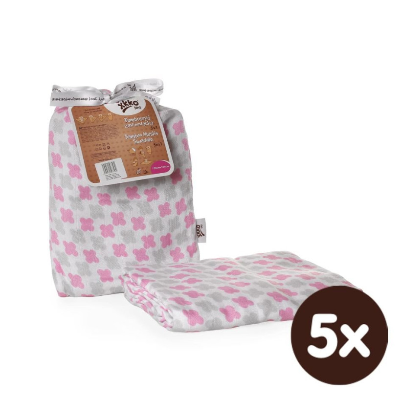 Bambusová zavinovačka XKKO BMB 120x120 - Scandinavian Baby Pink Cross 5x1ks VO bal.