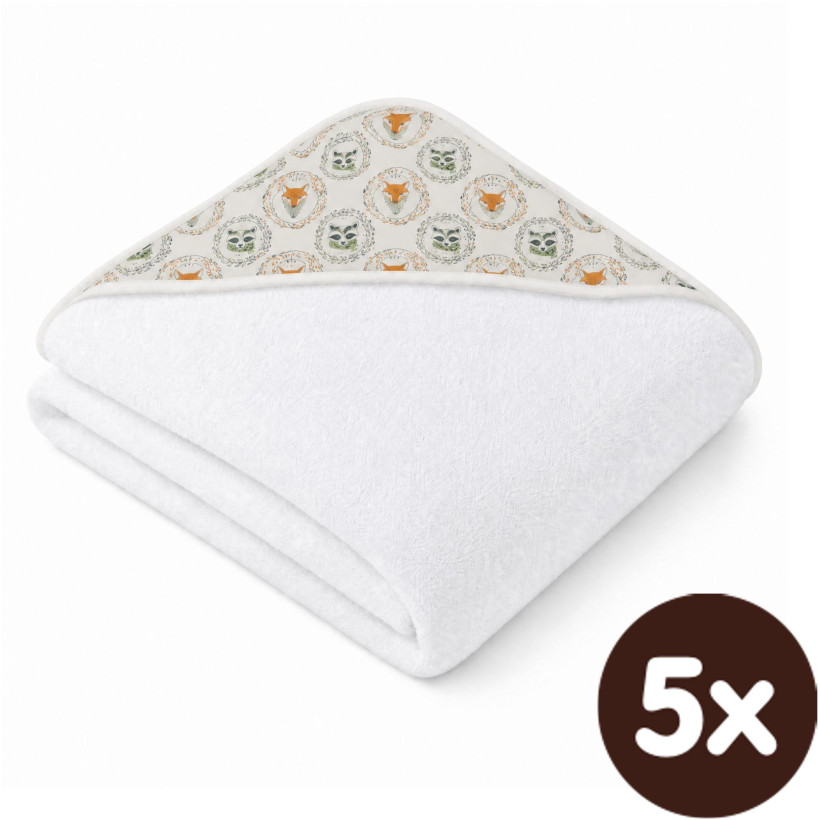 Bambusová froté osuška s kapucňou XKKO BMB 90x90 - Fox&Raccoon 5x1ks (VO bal.)