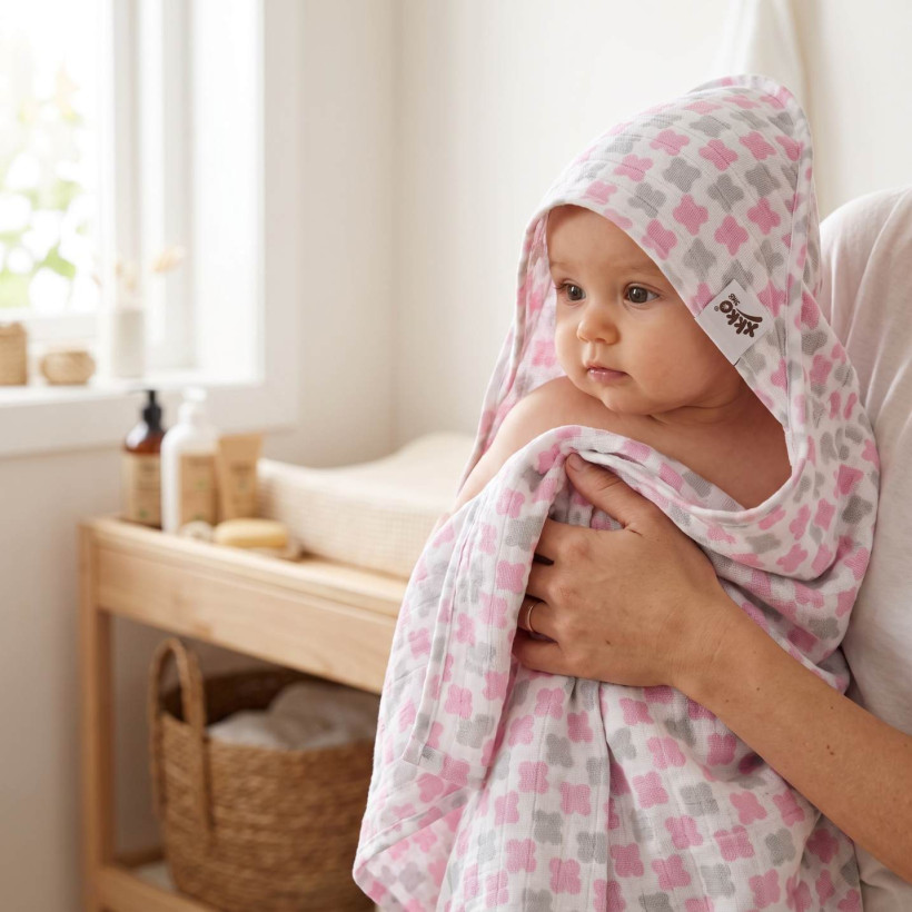 Bambusová osuška XKKO BMB 90x100 - Scandinavian Baby Pink Cross