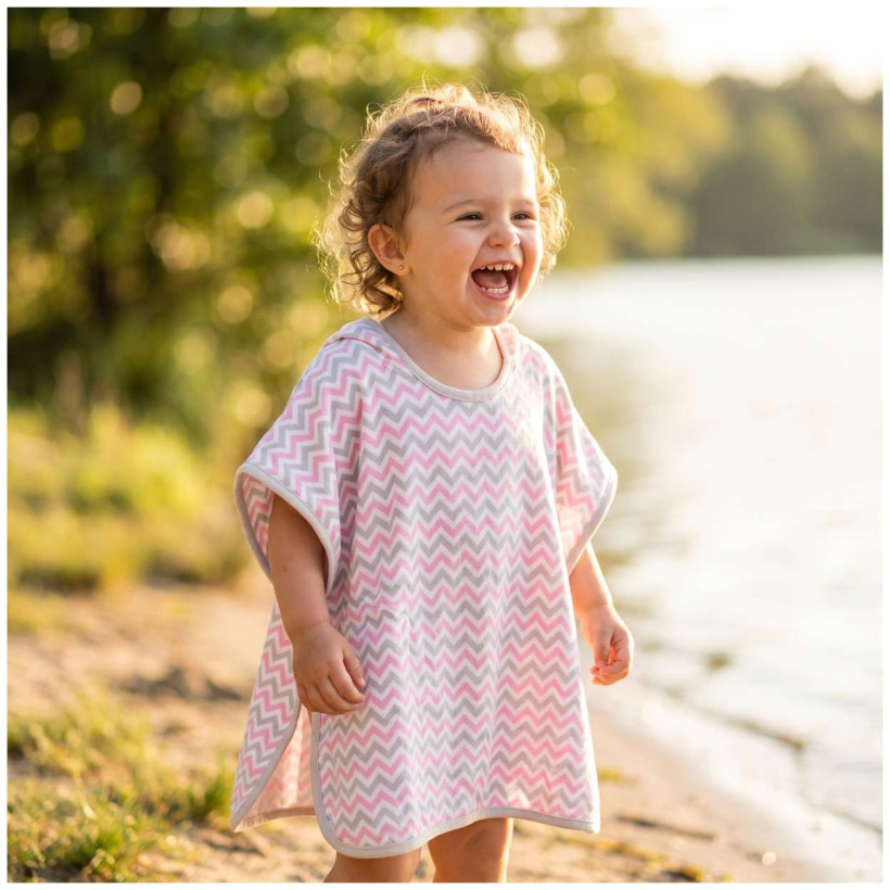 Bambusové pončo XKKO BMB - Chevron Baby Pink