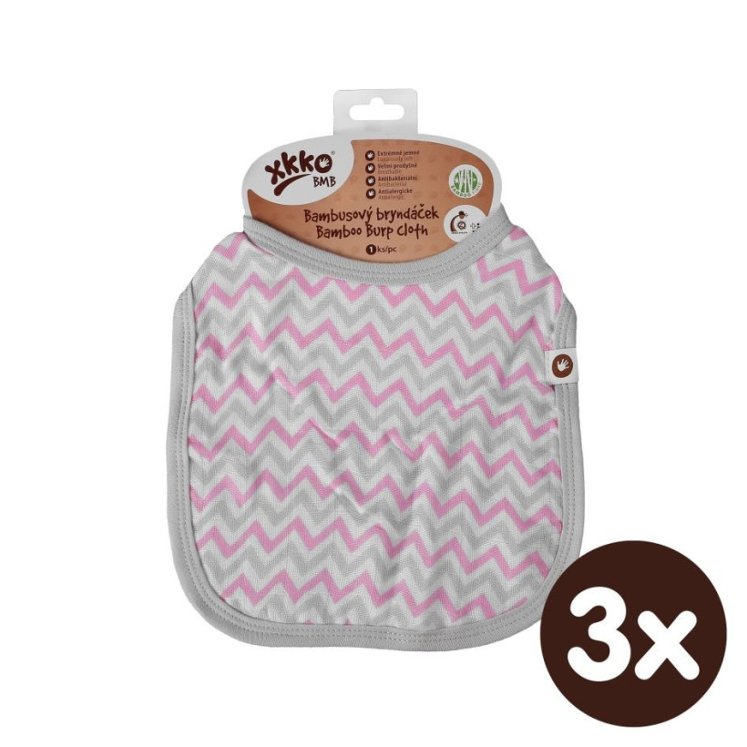 Bambusový podbradník XKKO BMB - Baby Pink Chevron 3x1ks VO bal.