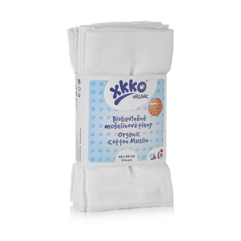 Plienky z biobavlny XKKO Organic 40x40 - Staré časy Biele