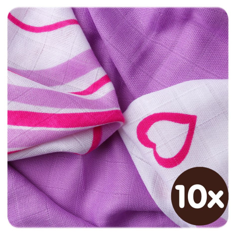 Bambusové obrúsky XKKO BMB 30x30 - Hearts&Waves Lilac MIX  10x9ks VO bal.