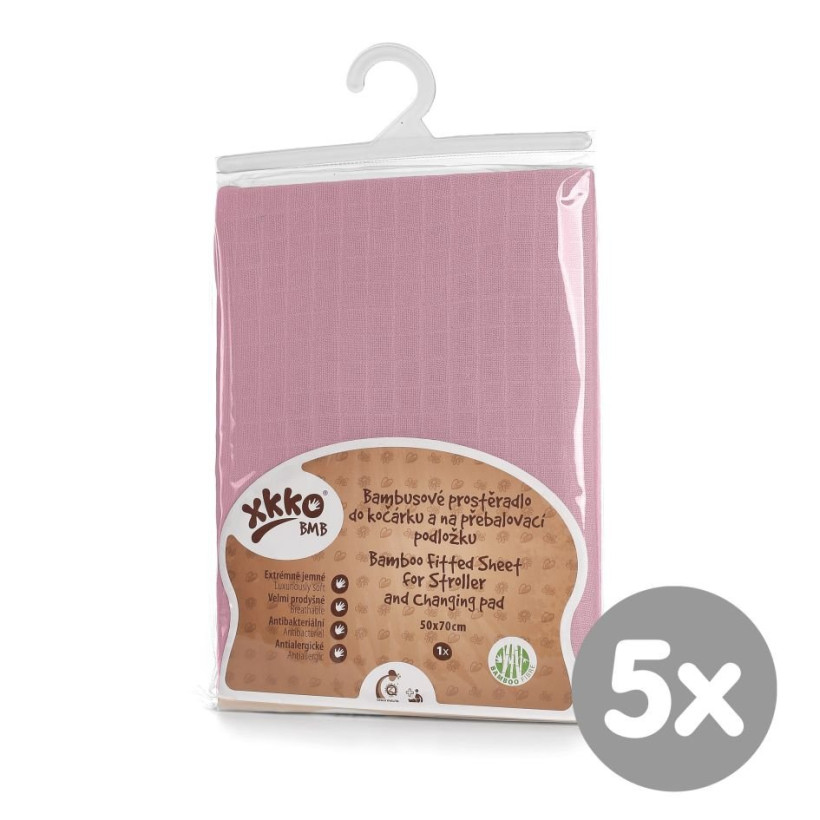 Bambusové prestieradlo XKKO BMB 50x70 - Baby Pink 5x1ks (VO bal.)