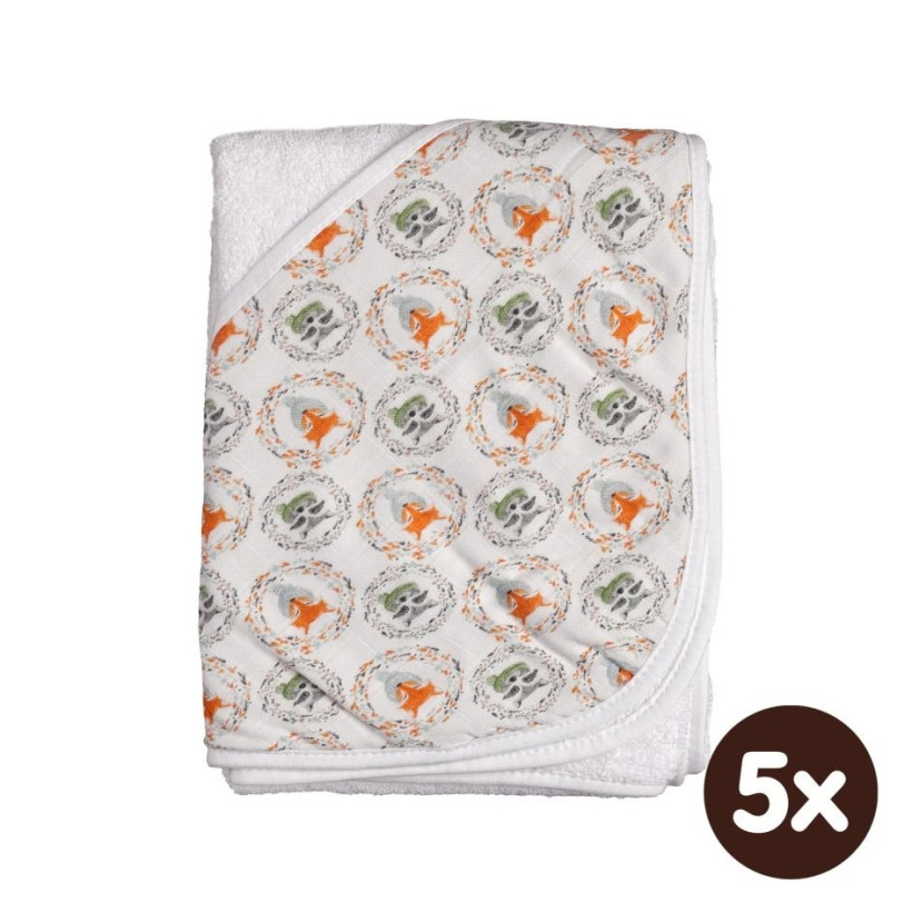 Bambusová froté osuška s kapucňou XKKO BMB 90x90 - Fox&Raccoon 5x1ks (VO bal.)