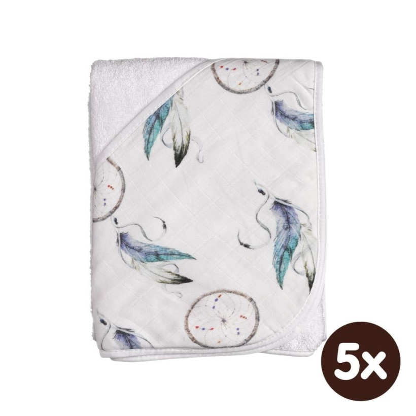 Bambusová froté osuška s kapucňou XKKO BMB 90x90 - Dream Catcher 5x1ks (VO bal.)