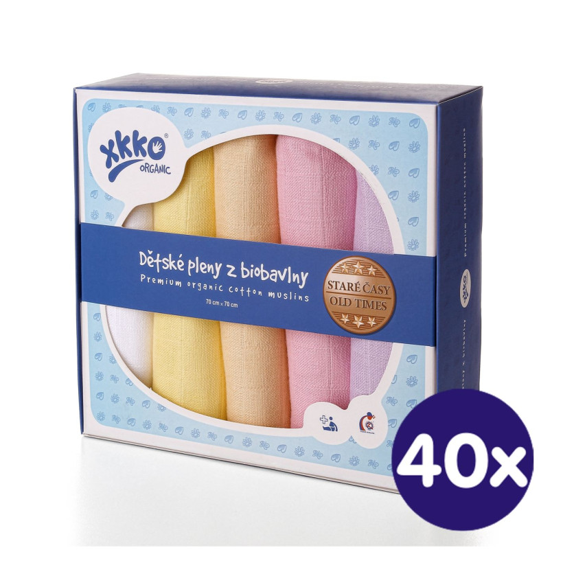 Plienky z biobavlny XKKO Organic 70x70 Staré časy - Pastels for Girls 40x5ks VO bal.