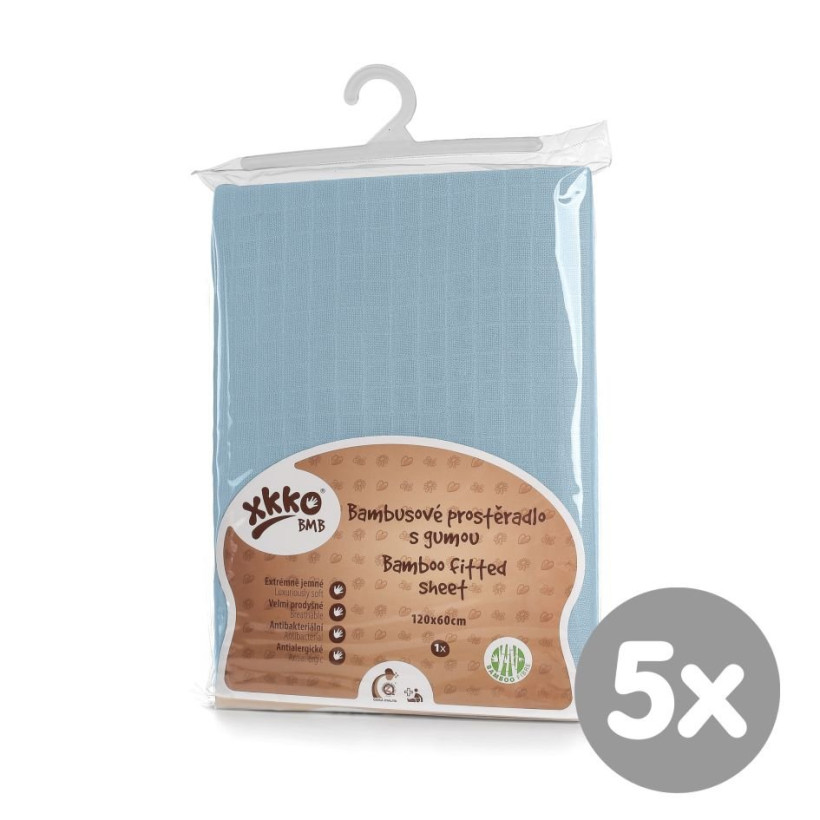 Bambusové posteľné prestieradlo XKKO BMB 120x60 - Baby Blue 5x1ks (VO bal.)