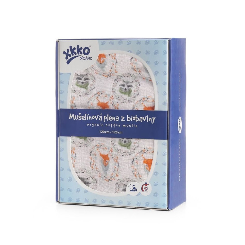Biobavlnená plienka XKKO Organic 120x120 - Fox&Raccoon