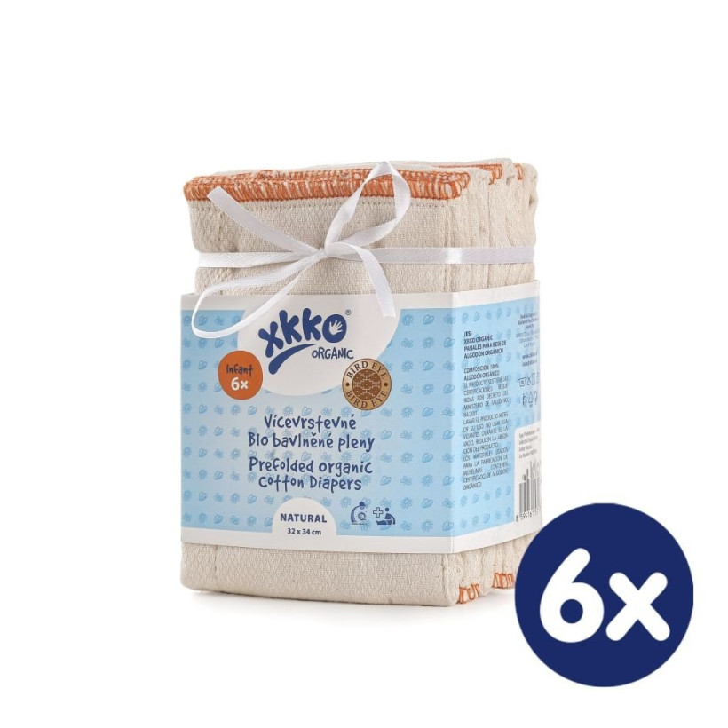 Viacvrstvé plienky XKKO Organic (4/6/4) - BirdEye Infant Natural 6x6ks (VO bal.)