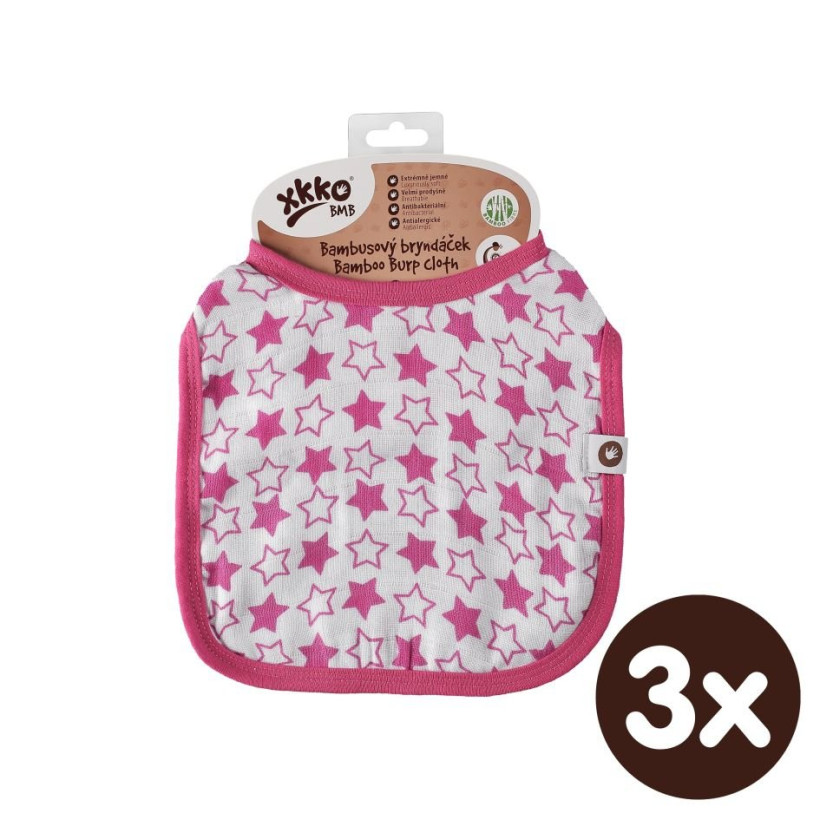 Bambusový podbradník XKKO BMB - Little Stars Magenta 3x1ks VO bal.